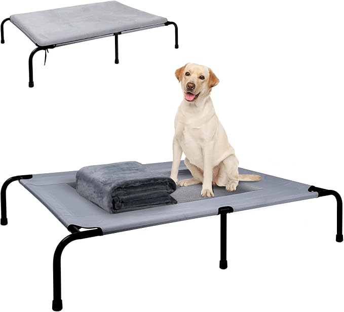 Outdoor Dog Elevated Bed with Plush Mat, Raised Dog Beds,Pet Cot Hammock(L) | Durable Washable Raised Dog Bed, Indestructible Elevated Cooling Dog Beds,Durable Dog Cot Bed, Lifted Outside Dog Hammock Bed