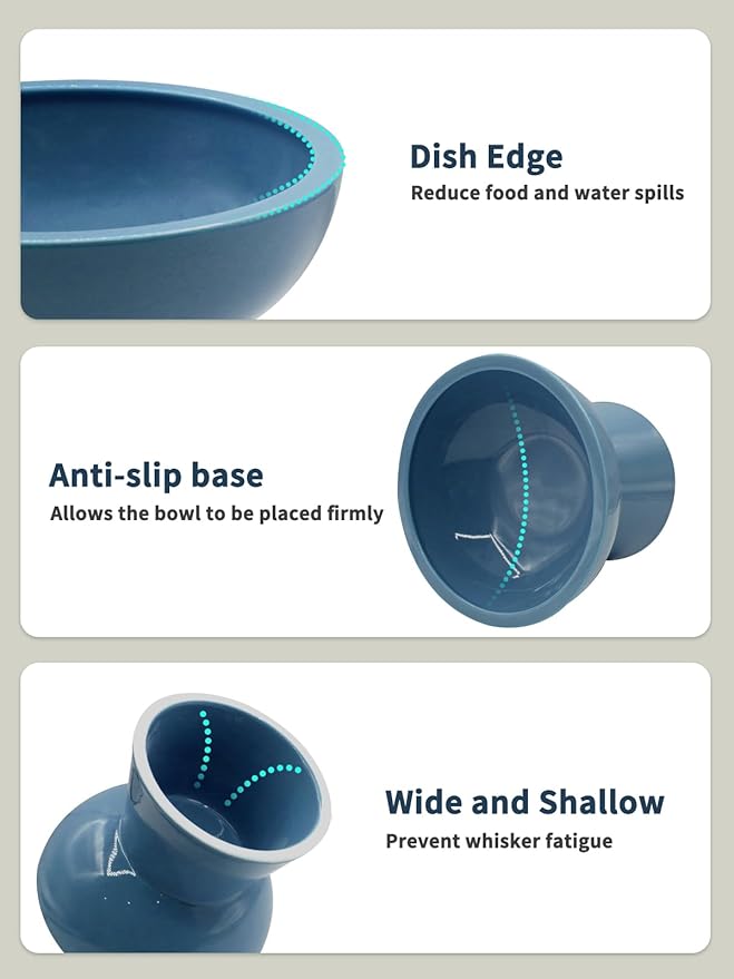 LoeJan Elevated Cat Food and Water Bowls Set, Extra Wide and Raised Ceramic Feeder, Anti-Vomit Whisker-Free Pressure Feeding Bowl for Kittens Adult Small Dogs (Deep Blue)