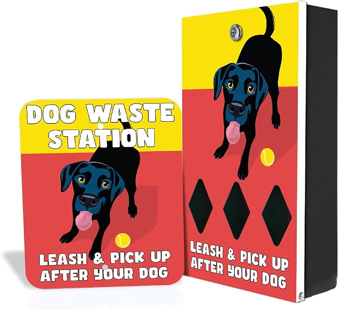 Designer Dog Waste Station - Dual Color Dogs "Lab" - Roll Bag System (most popular) - Free 400 waste bags & 25 can liners - Over 500k sold in USA (Lab | Matte Black)