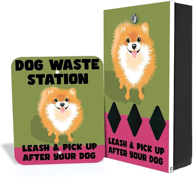 Designer Dog Waste Station - Dual Color Dogs "Pomeranian" - Roll Bag System (most popular) - Free 400 waste bags & 25 can liners - Over 500k sold in USA (Pomeranian | Matte Black)