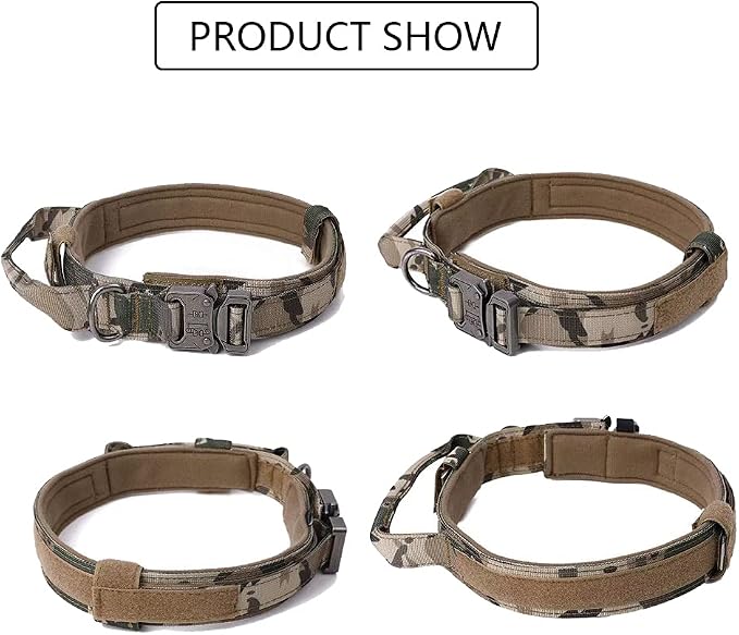 Tactical Dog Collar and Leash Set for Large Dogs with Control Handle，Camo | 1000D Heavy-Duty Nylon Fabric,Quick-Release Metal Buckle,Adjustable Fit,Soft-Padded Webbing,D-Ring,for Training & Hiking,M