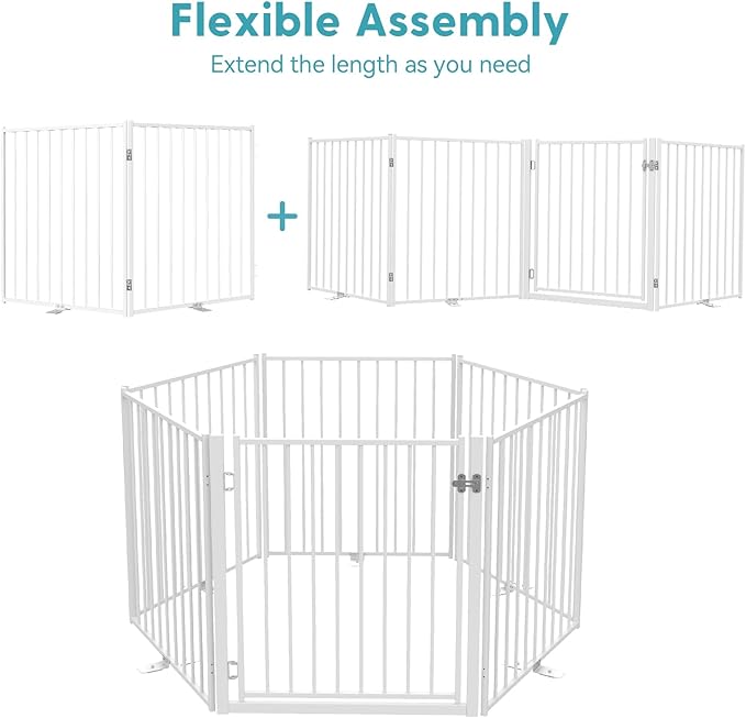 No Pawblems Free Standing Dog Gate, 36'' Tall Foldable Dog Fence for Indoor & Outdoor, Up to 52 Inch Extra Wide Puppy Gate for Stairs, Hallways, Doorways, Deck, Yard (White, 2 Panels)