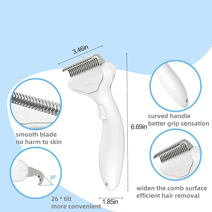 Undercoat Rake for Dogs & Cats, Deshedding Brush for Long haired Pets,Dog Brush for Shedding with Release Button,Best Cat Undercoat Brush&Deshedding Tool for Grooming (Off-White)