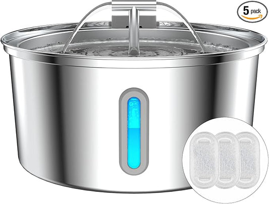 Lawfery Cat Water Fountain Stainless Steel, 0.8gal/108oz Automatic Cat Drinking Fountain with 3 Filters, Pet Water Dispenser with Quiet Pump, Suitable for Cats, Dogs and Multi-pet households