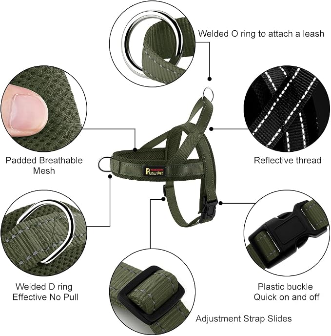 Plutus Pet No Pull Dog Harness for Large Dogs, Breathable Mesh Padded | Adjustable Reflective with Handle, Escape Proof, Quick Fit Pet Vest, Front Clip, for Training and Walking, Ranger Green, XL