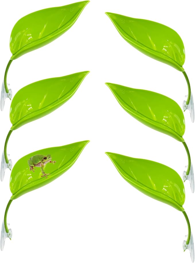 6 Pack Plastic Frog Habitat Platform with Suction Cups Reptile Decorations for Terrarium Dwarf Frogs Tank Accessories Decor Turtle Basking Platforms for Amphibian (Green)