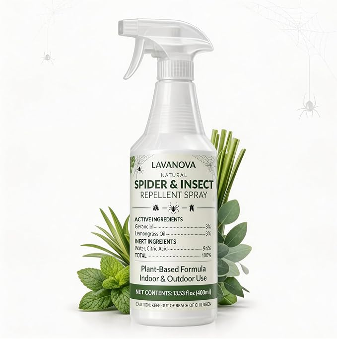 Spider Repellent Indoor & Outdoor, 13.5 OZ Lemongrass Oil Spider & Insect Repellent Spray, Plant-Based Bug Control for Spiders, Ants, Roaches and Other Common Household Pests, Kids and Pets Safe