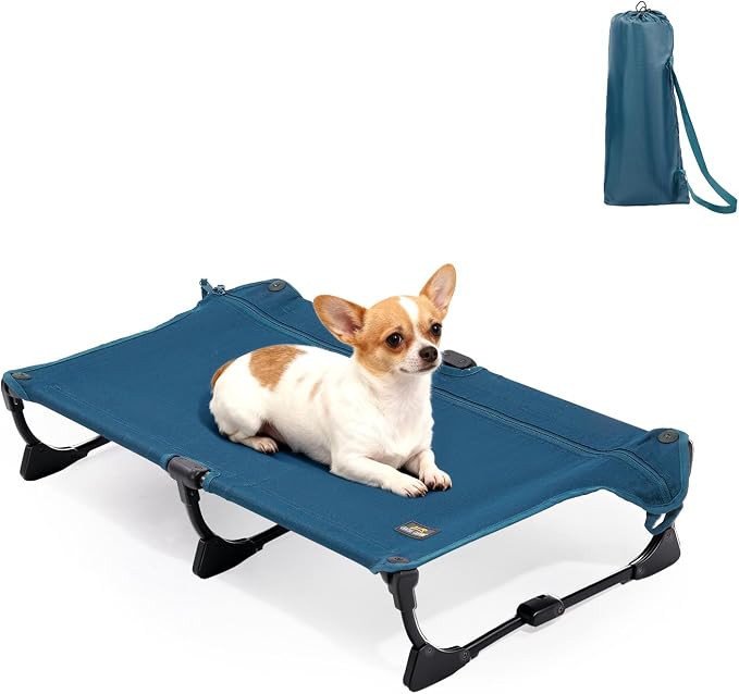 Upgraded Non-Slip Daisy Cot, Medium Foldable Elevated Dog Bed, Portable Raised Outdoor Dog Cot for Camping/Home, Chew Proof Waterproof Heavy Duty Up to 160 Lbs, Dark Blue, 32"x 23"