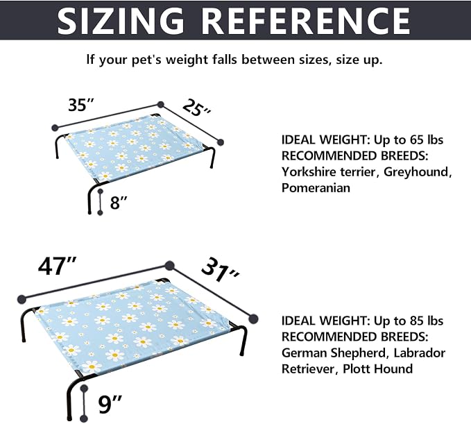 Blue Daisy Pattern Orthopedic Elevated Dog Pet Bed(47"X31"X9"),with Metal Frame,Printing Breathable Waterproof Dog Kennel,Sleeping Bed Set for Small Medium Large Dogs Cats,for Home,Outdoor Use