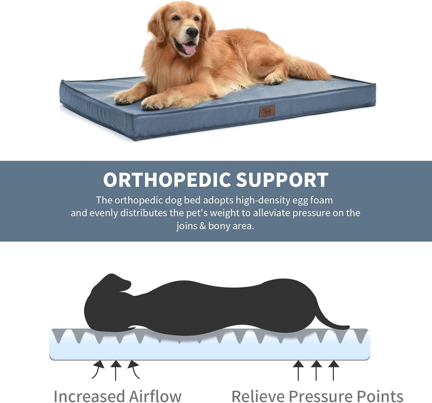 Orthopedic Dog Bed for Large Dogs - Pet Bed with Removable Washable Cover, Big Waterproof Dog Bed for Large Sized Dogs with Egg Crate Foam, Blue