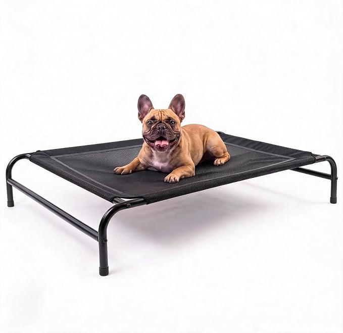 MICOOYO Outdoor Dog Bed, Elevated Dog Bed Raised Dogs Bed with Breathable & Washable Mesh, No-Slip Feet, Easy Clean, Chew Proof, Portable Dog Cot for Indoor & Outdoor Use, 35" x 25" x 8", Black