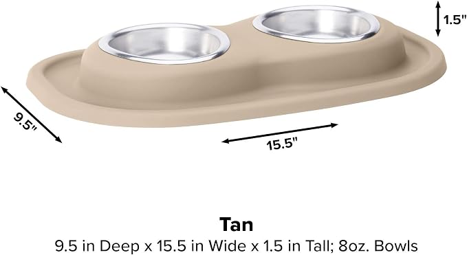 WeatherTech Double Low Pet Feeding System - Compact and Portable Dog/Cat Food and Water Station - 8 oz (1 Cup) Tan (DL0801TN)