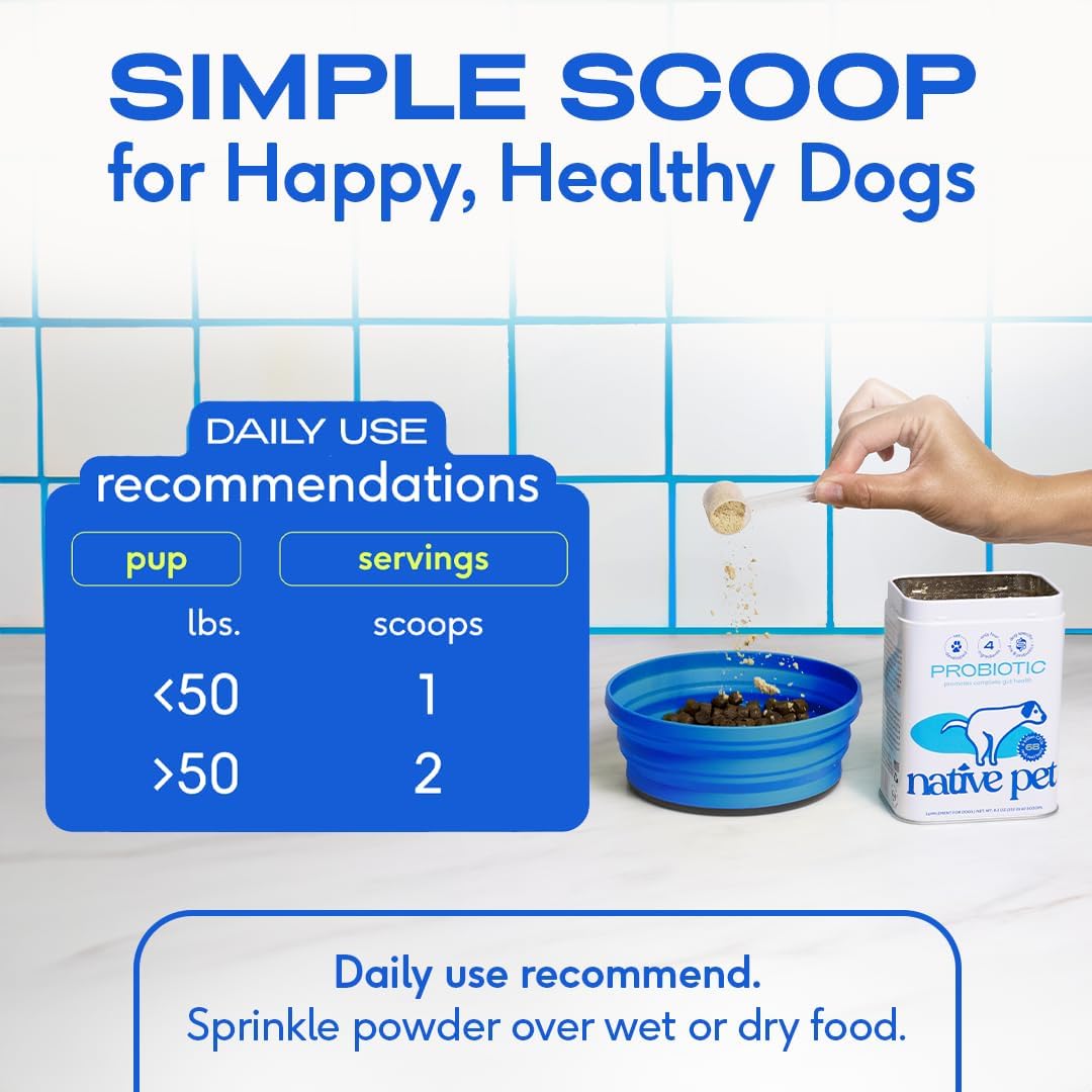 Native Pet Probiotics for Dogs - Dog Probiotics Powder for Digestive Health, Gut Support, & Immune Boost – Vet-Formulated Powder for Maximum Potency with Digestive Enzymes & Prebiotics - 60 Scoops
