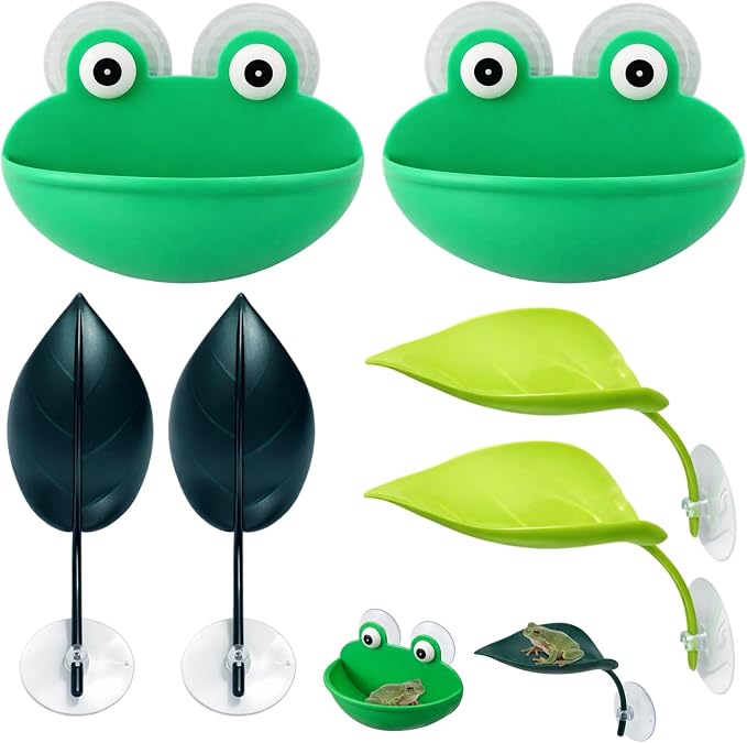 6-Piece African Dwarf Frog Tank Accessories, Reptile Basking Platform Set for Tree Frog Terrarium Decorations and Betta Leaf Resting Spots