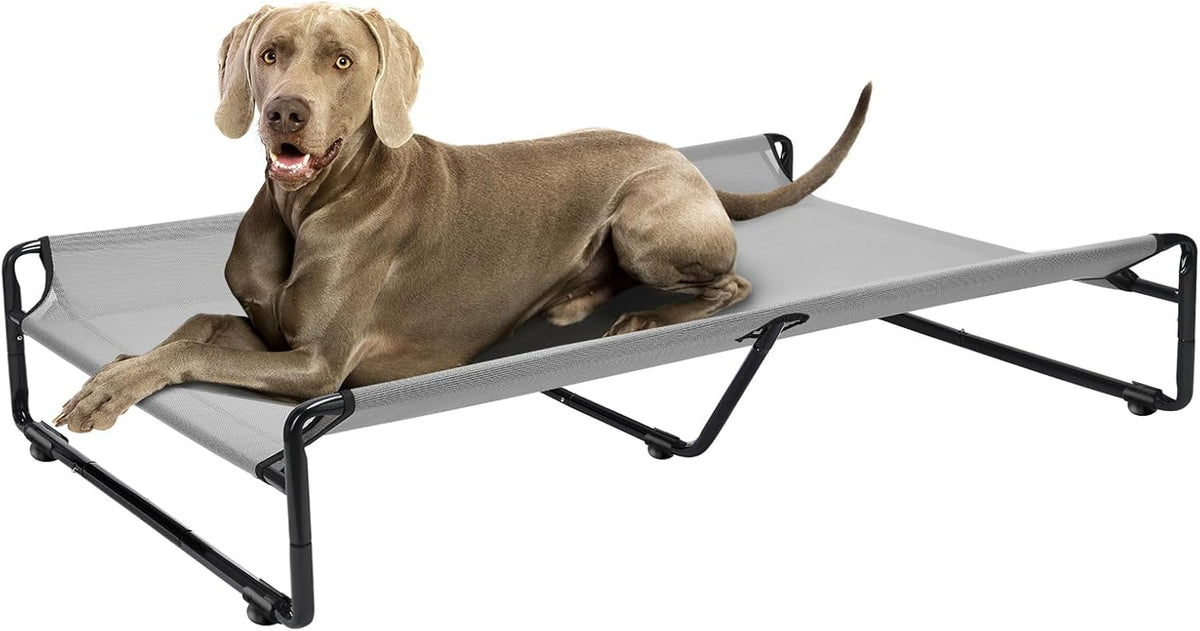 Veehoo Original Outdoor Elevated Dog Bed, Cooling Raised Dog Cot for Large Dogs, Portable Standing Pet Hammock Platform with Washable Breathable Mesh, No-Slip Feet, XX-Large, Grey, CWC2201
