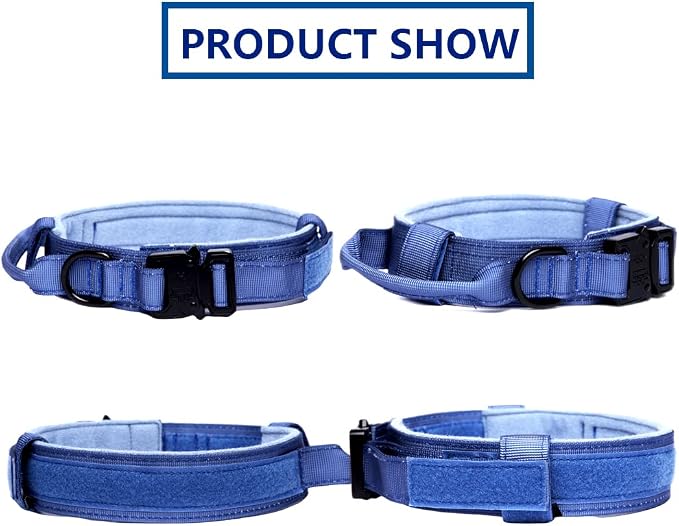 Tactical Dog Collar for Large Dogs with Control Handle,Dark Blue,S | 1000D Heavy-Duty Nylon Fabric,Quick-Release Metal Buckle,Adjustable Fit,Soft-Padded Webbing,D-Ring,for Training & Hiking