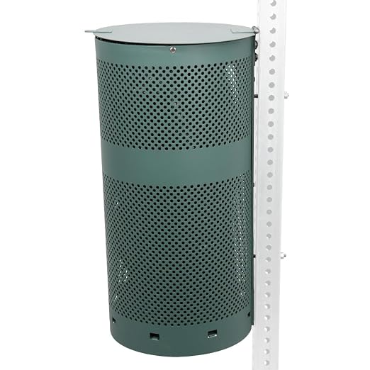 ZERO WASTE USA - Aluminum Outdoor Trash Can, 10 Gallon, Matte Green | Rust-proof 10-gallon aluminum outdoor trash can, post or wall mount, built-in liner clamps, weather-resistant lid