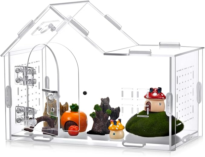 Teenyyou 9.45 x 7.3 x 4.7 Inches Extra Large Jumping Spider Enclosure Acrylic Tarantula Enclosure Reptile Habitat with Handle and Magnetic Door for Reptiles, Amphibians and Spiders