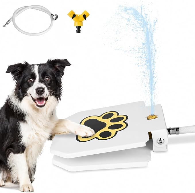 Dog Water Fountain Step On, Outdoor Dog Water Sprinkler for Large Dogs | Dogs Sprinkler Paw Activated, Fun Dog Toys with 39.4” Hose for Drinking Fresh Water, Easy to Use, Upgrade Copper Valve Set