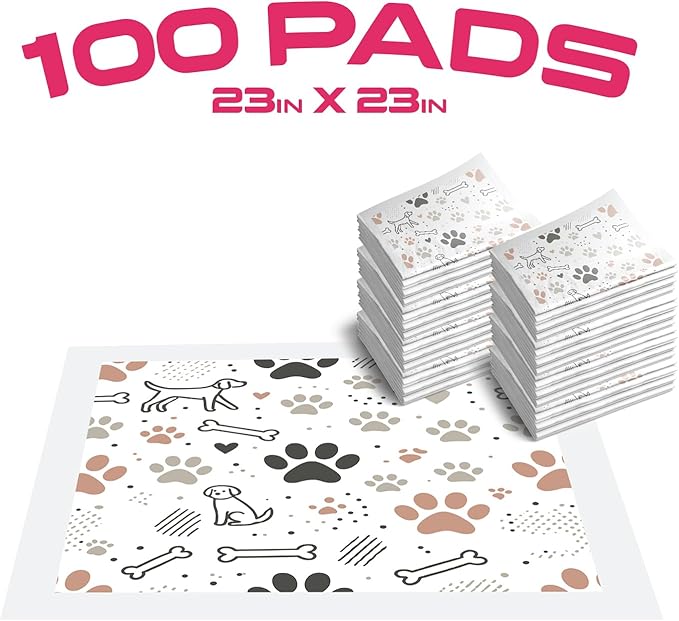 Pupiboo Disposable Dog and Cat Training Pads Highly Absorbent Pee Pads, Leak Proof Backing, for Housebreaking & Potty Training – 23x23 in (100 Count)