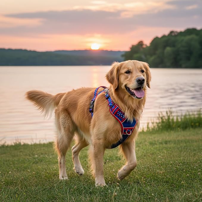 Extra Large Dog Harness, Heavy Duty Patriotic Pet Vest for German Shepherd, Golden Retriever, No Pull XL Puppy Chest Harness with Neck Buckles & Handle, Tactical Doggie Walking Gear (X-Large)
