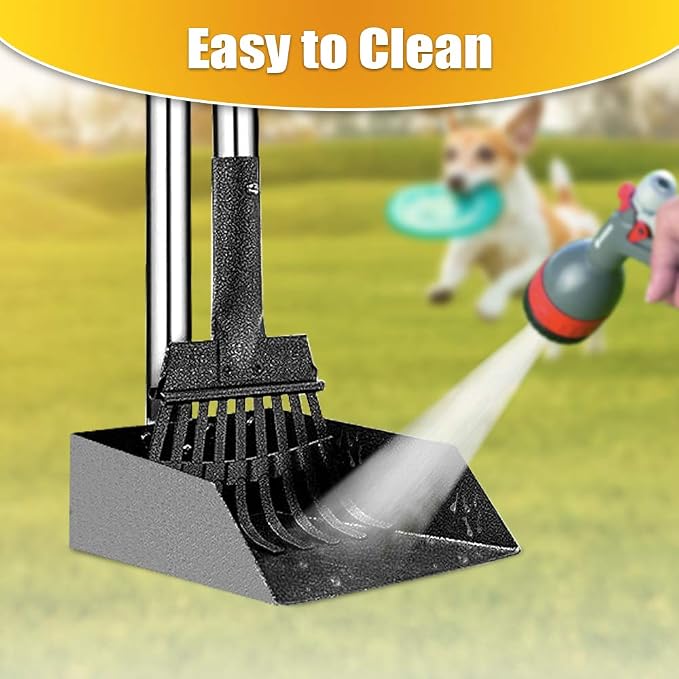 Pooper Scooper, Dog Pooper Scooper Long Handle Stainless Metal Tray and Rake for Medium Small Dogs Heavy Duty Pet Supplies to Use for Grass, Dirt or Gravel (Pack of 2)