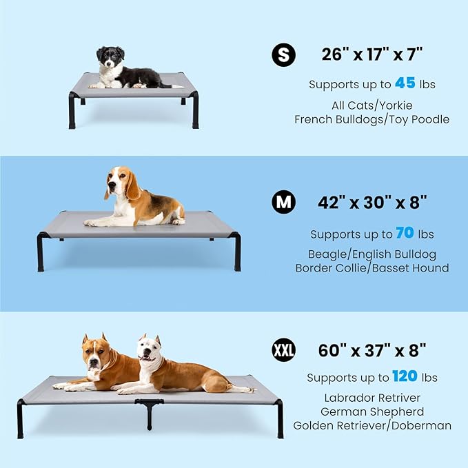 Elevated Dog Bed, Cooling Raised Pet Cot with Chew Proof Mesh Fabric and Steel Frame, Portable Dog Cot Bed with No-Slip Rubber Feet, 60 in