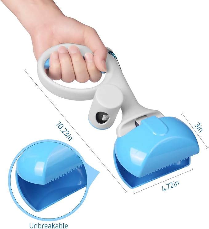 Gegong Pet Pooper Scooper for Dogs and Cats with Trash Bags Holder, Non-Breakable High Strength Material Poop Scooper for Easy Grass and Gravel Pick Up(Including a roll of Trash Bag) (Blue)