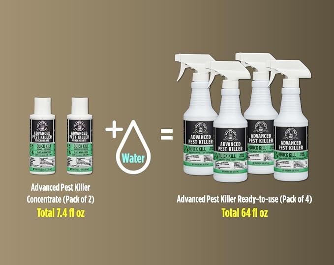 Grandpa Gus's Advanced Pest Killer Concentrate, Indoor & Outdoor Bug Spray, Ants, Roaches, Flies, Spiders, Fleas, Gnats, Silverfish, Moths, Kid & Pet Safe When Used as Directed - 2 Pack, 3.7 oz