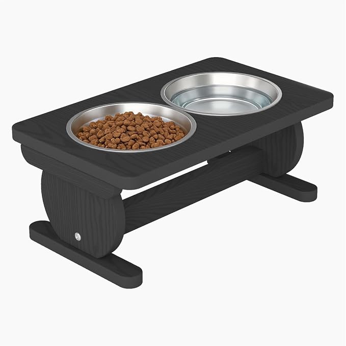 Raised Dog Bowl Stand for Small Sized Breed, Feeding Station with 21 oz 2 Stainless Steel Bowls & Licking Plate,Dog Food Bowl Black