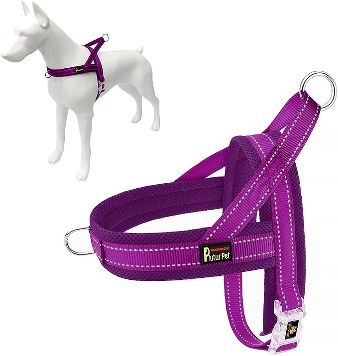 Plutus Pet No Pull Dog Harness for Medium Sized Dog, Breathable Mesh Padded | Adjustable Reflective with Handle, Escape Proof, Quick Fit Pet Vest, Front Clip, for Training and Walking, Purple, M