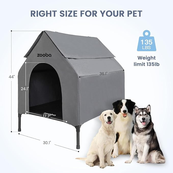 Zooba Large Dog House Outdoor, 36in Elevated 2-in-1 Cot & Canopy | Breathable mesh keeps dogs cool; water-resistant canopy for mild weather; interior fits Labs, Goldens, 15-min setup