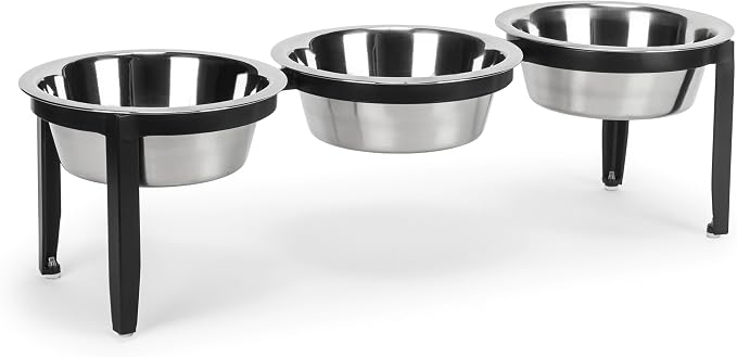 Vision Triple Diner - 3 Bowl Dog Feeder - Small to Medium Dogs - Multi-Dog Feeding Station - UV Weather Resistant - No Noise - Indoor/Outdoor (Black, Small - 5.5" Ht)