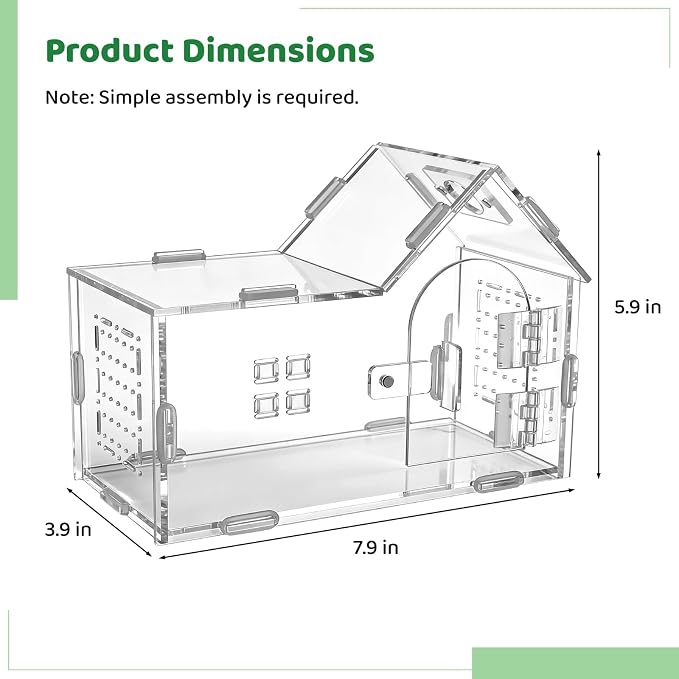 Large Jumping Spider Acrylic Enclosure, Clear Acrylic Spider Habitat Box with Adsorptive Door Feeding Hole, Ventilated Small Reptile Terrarium for Small Lizard Snail Cricket Mantis