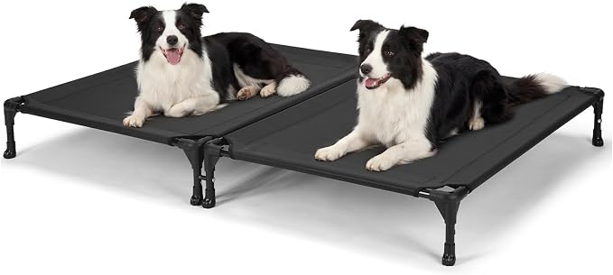 Veehoo Cooling Elevated Dog Bed, Outdoor Raised Dog Bed for Two Dogs | Indoor Pet Cot with Breathable Teslin Mesh & Anti-Slip Feet, Durable Double Dog Bed for Multi-Pet Homes, 35" x 25", Black