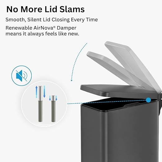 iTouchless 3 Gal Nursery Bin | Step Pedal Diaper Trash Can | Matte Grey | Wall-Hugger Shape Fits Narrow Gaps | Whisper-Quiet AirNova Damper | Matte Coating Resists Prints | Removable Liner Bucket