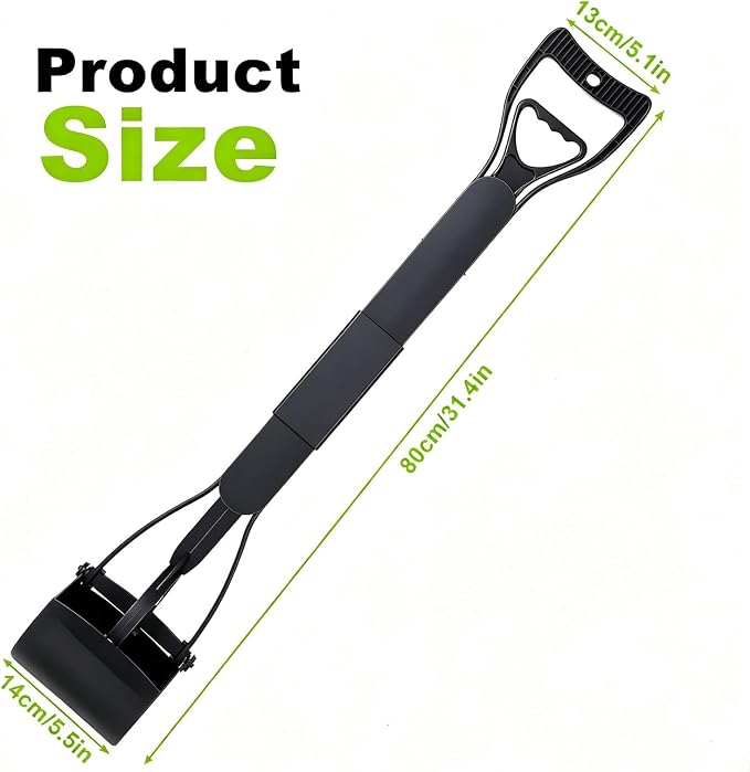 32'' Portable Pooper Scooper, Heavy Duty Dog Poop Pick Up Tool for Medium & Large Dogs, Clean Waste Tool for Yard, Lawns & Grass, Black | Medium & Large Dogs, Yard & Lawn Use, 81 cm Length, Waste Cleanup Tool, Black