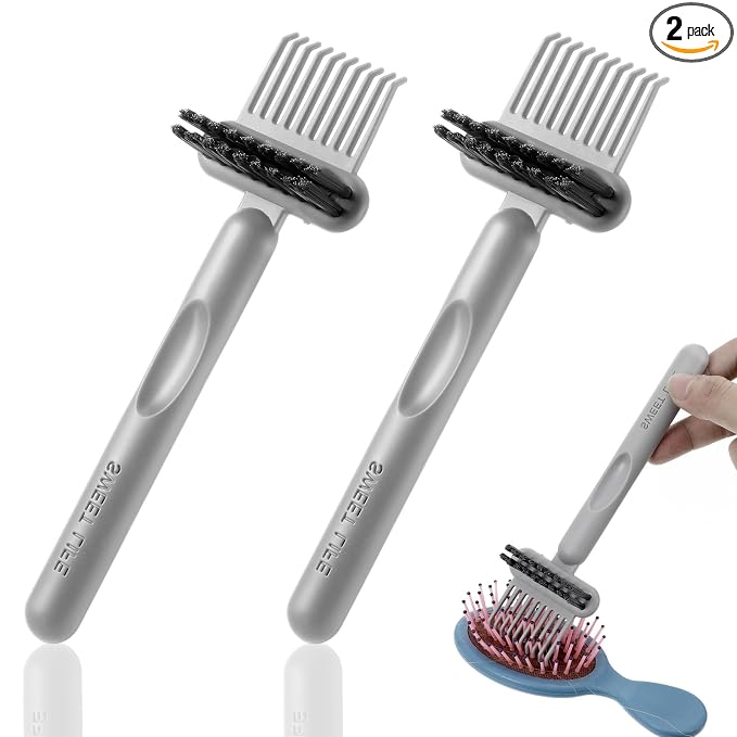 2Pcs 2-in-1 Hair Brush Cleaner & Remover Tool Brush Cleaning Tool Comb Cleaner Effective Hairbrush Cleaner Hair Brush Remover Rake for Man Woman Home Travel Salon Removing Hair Dust (Grey)