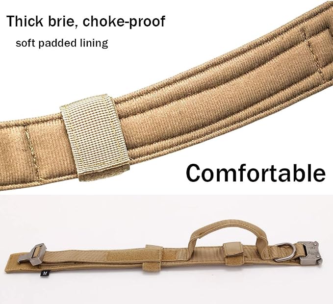 Tactical Dog Collar and Leash Set for Large Dogs with Control Handle，Brown | 1000D Heavy-Duty Nylon Fabric,Quick-Release Metal Buckle,Adjustable Fit,Soft-Padded Webbing,D-Ring,for Training & Hiking,XXL