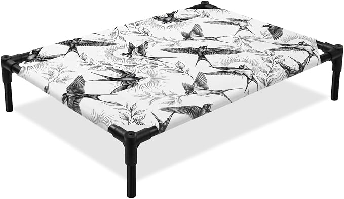 Outdoor Elevated Dog Bed for Medium Dogs, Birds Leaves Breathable Cooling Raised Dog Cot for Indoor/Outdoor, Spring Farmhouse Botanical Animals Vines Waterproof Elevated Pet Beds, M 24 x 20 in