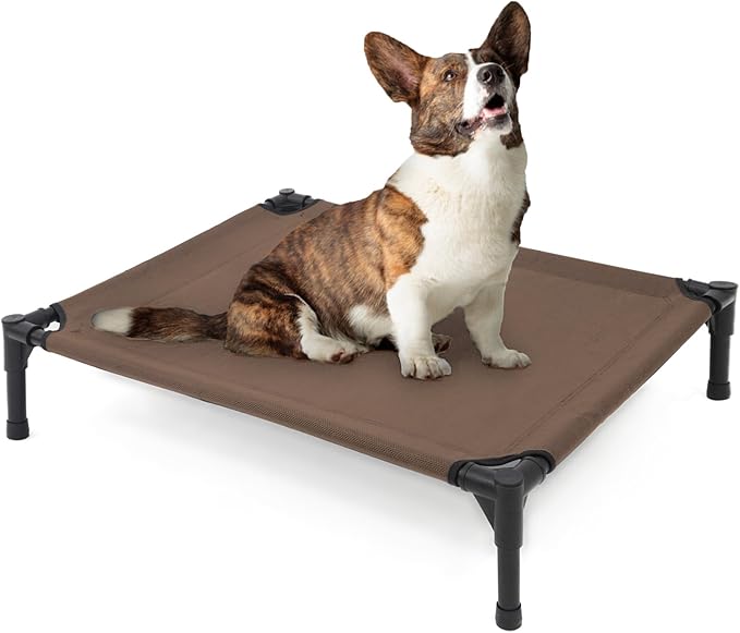 Garnpet Elevated Dog Bed for Medium Dogs, Raised Dog Cot Fits Up to 150 LBs, Heavy Duty Pet Cots with Durable Supportive Teslin Recyclable Washable Mesh, Indoor & Outdoor Pet Bed, Brown