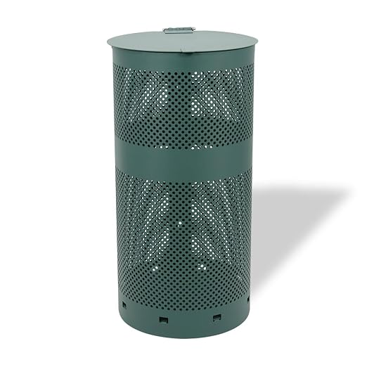 Discontinued - Aluminum Outdoor Trash Can, 10 Gallon - Matte Green | Commercial-grade rust-proof aluminum outdoor trash can with lid, liner clamps, post-mount hardware & 10-year warranty