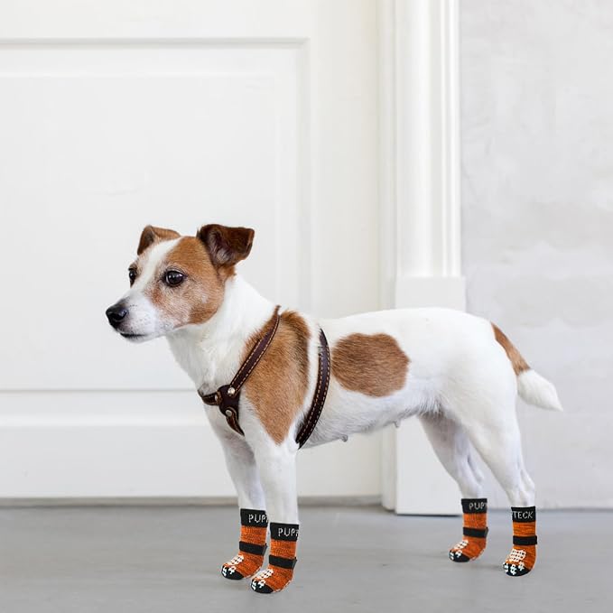 PUPTECK Anti-Slip Dog Socks with Double Sides Grips for Small Medium Large Dogs Hardwood Floors Prevents Licking, Dog Shoes for Hot Pavement Traction Control Paw Protector for Senior Dogs