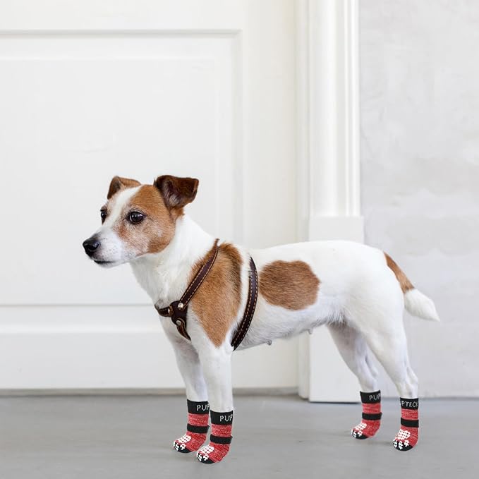 PUPTECK Anti-Slip Dog Socks with Double Sides Grips for Small Medium Large Dogs Hardwood Floors Prevents Licking, Dog Shoes for Hot Pavement Traction Control Paw Protector for Senior Dogs