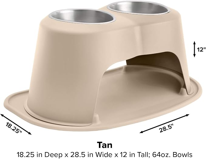 WeatherTech Double High Pet Feeding System - Elevated Dog/Cat Bowls - 12 inch High Tan (DHC6412TNTN)