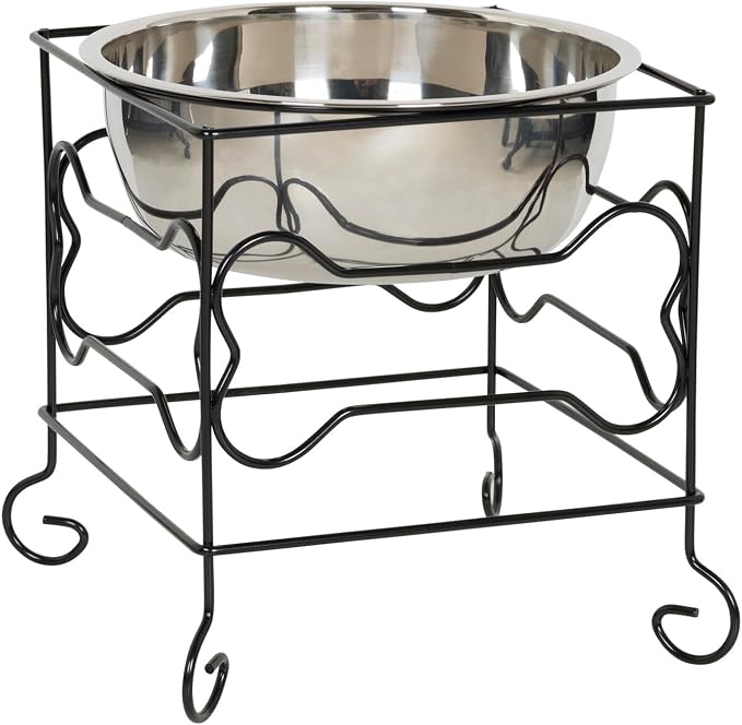 YML Wrought Iron Stand with Stainless Steel Dog Bowl, Large
