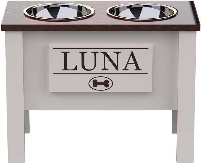 Elevated Dog Bowls for Large Dogs, Personalized Food Stand for Large Breed | Farmhouse Style, Elevated Wood Stand, Storage Container, Stainless Steel Bowls, Raised Anti-Slip Feeder, Made in USA