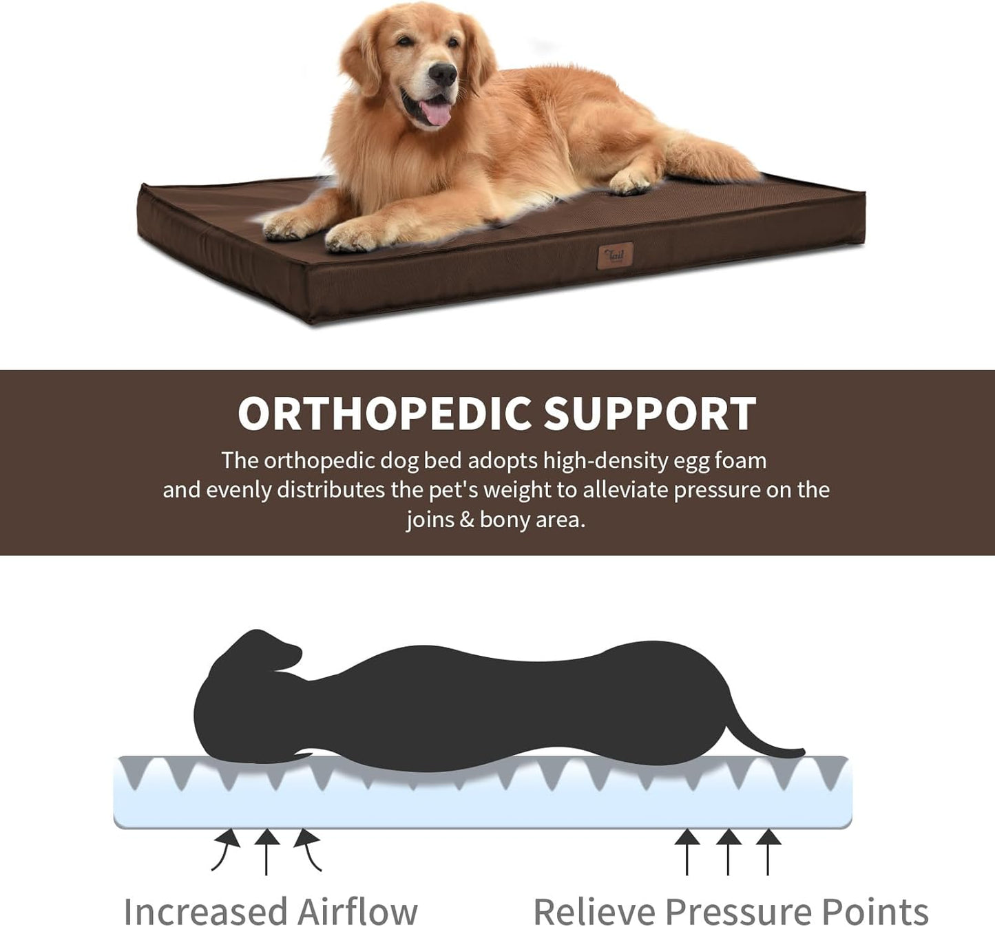 Outdoor Dog Bed for Small Dogs, Waterproof Dog Crate Bed for Small Dogs, Orthopedic Egg Crate Foam Puppy Beds with Washable and Removable Oxford Cover, Brown
