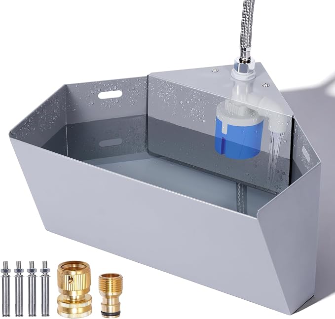 Automatic Dog Water Bowl Dispenser, 1.6 Gallon Chicken Waterer | Self Filling Water Feeder For Pet, Dogs, Chicken, Livestock, Kennel Wall Mount, Spill Proof, 79" Pipe & 3/4" GHT Hose Connect