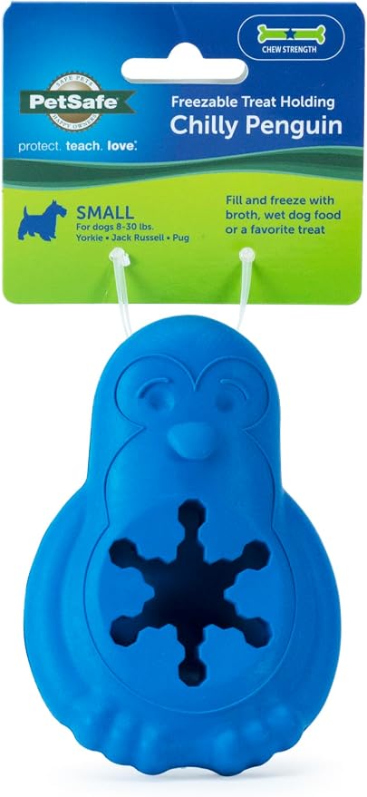 PetSafe Chilly Penguin Freezable Treat Holding Dog Toy, Small | Fill with Frozen Treats Like Peanut Butter or Wet Dog Food, Vanilla-Scented and Stackable Design, Top-Shelf Dishwasher Safe